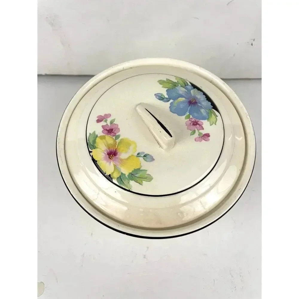 VTG Floral Casserole‎ Dish with Lid Harker Cookingware Hot Oven 1930s